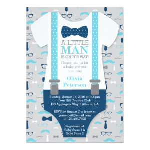 Little Man Baby Shower Invitation, Baby Blue, Navy Card