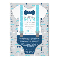 Little Man Baby Shower Invitation, Baby Blue, Navy Invitation