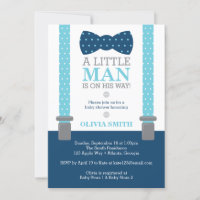 Little Man Baby Shower Invitation, Baby Blue, Navy