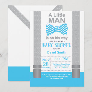 Little Man Baby Shower Invitation Blue and Gray