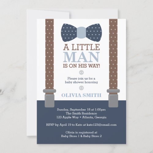 Little Man Baby Shower Invitation Blue Brown Invitation