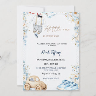 Little Man Baby Shower Invitation Blue Floral Baby