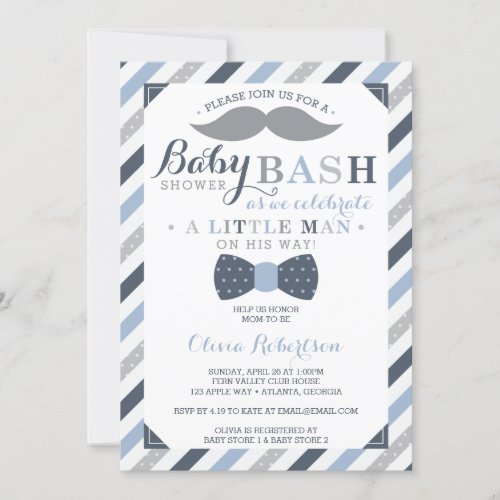 Little Man Baby Shower Invitation Blue Gray Invitation