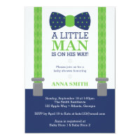 Little Man Baby Shower Invitation, Blue, Green Card