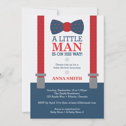 Little Man Baby Shower Invitation Blue Red Invitation