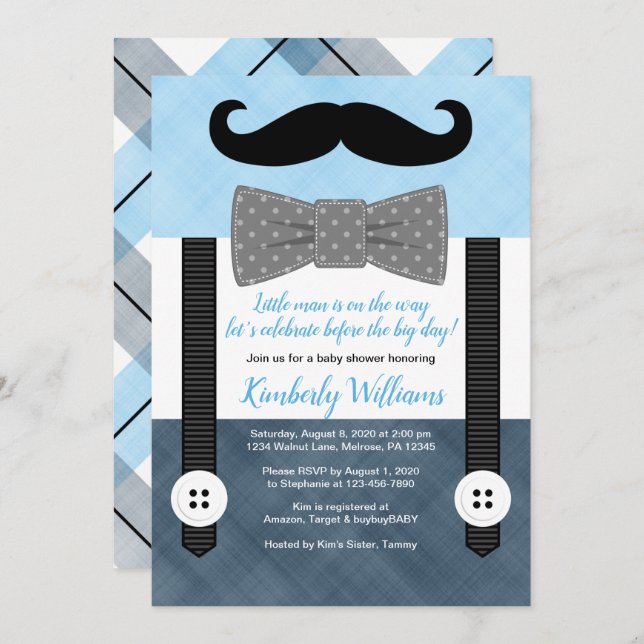little man baby shower invitation boy green navy (Front/Back)