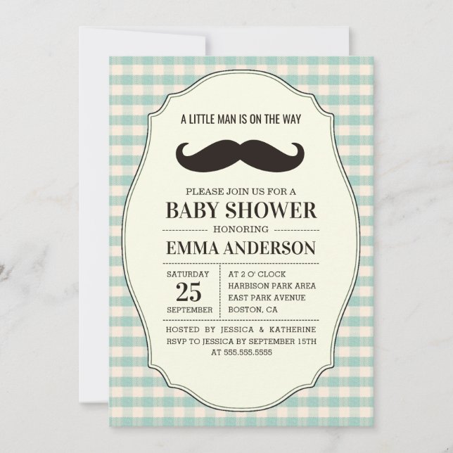 Little Man Baby Shower Invitation Boy - Mustache (Front)
