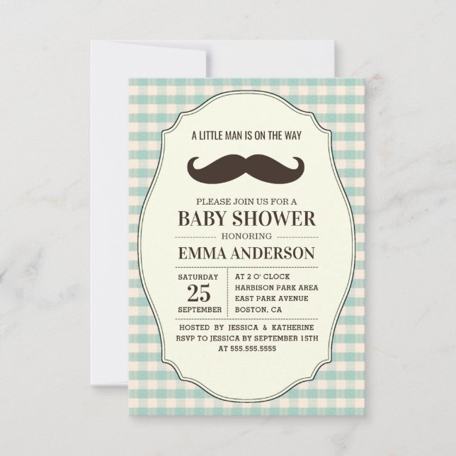 Little Man Baby Shower Invitation Boy - Mustache (Front)