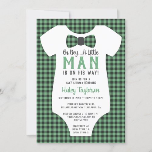 Little Man Baby Shower Invitation Buffalo Plaid Invitation