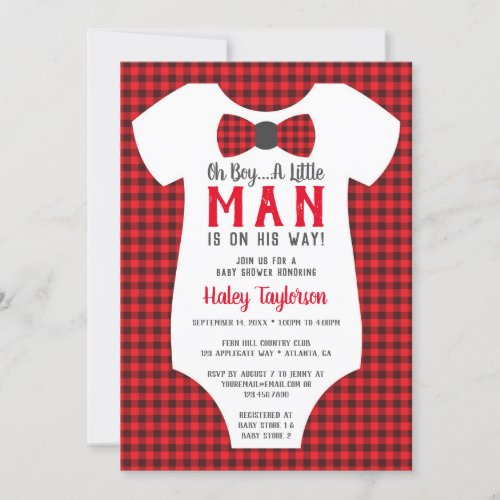 Little Man Baby Shower Invitation Buffalo Plaid Invitation