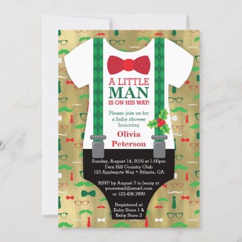 Little Man Baby Shower Invitation Christmas Invitation