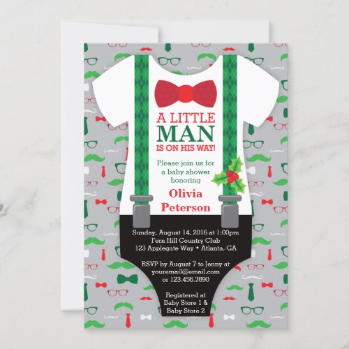 Little Man Baby Shower Invitation Christmas Invitation