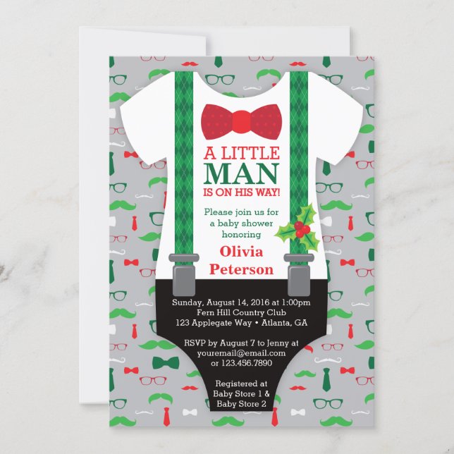 Little Man Baby Shower Invitation, Christmas Invitation (Front)