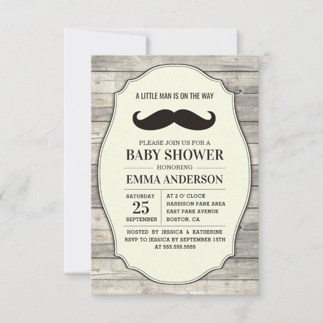 Little Man Baby Shower Invitation Country Mustache (Front)
