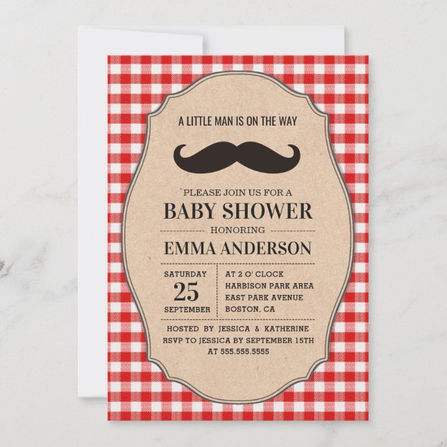 Little Man Baby Shower Invitation Country Mustache (Front)