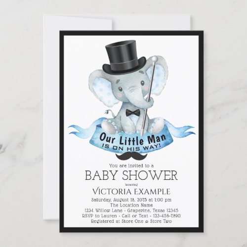 Little Man Baby Shower Invitation Dapper Elephant