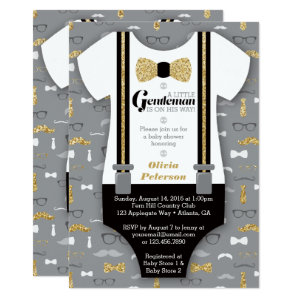 Little Man Baby Shower Invitation, Faux Glitter Card