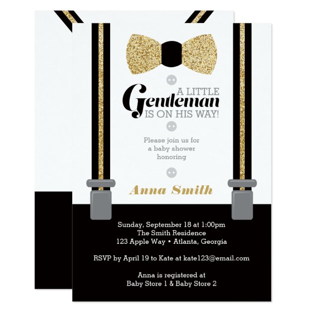 Little Man Baby Shower Invitation, Faux Glitter Card