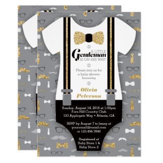Little Man Baby Shower Invitation, Faux Glitter Invitation