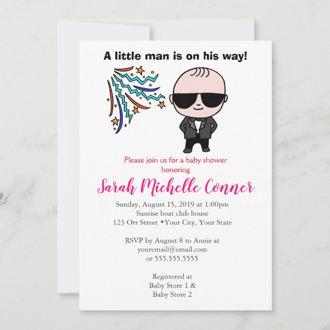 Little Man Baby Shower Invitation Funny Cute Boy (Front)