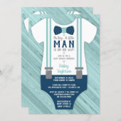 Little Man Baby Shower Invitation, Navy Blue, Aqua Invitation (Front/Back)
