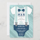 Little Man Baby Shower Invitation, Navy Blue, Aqua