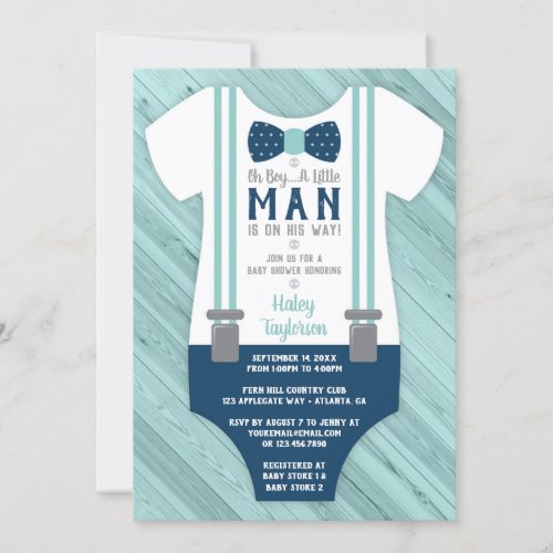 Little Man Baby Shower Invitation Navy Blue Aqua Invitation