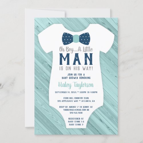 Little Man Baby Shower Invitation Navy Blue Aqua Invitation