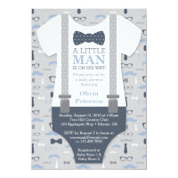 Little Man Baby Shower Invitation, Navy Blue, Gray Card