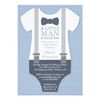 Little Man Baby Shower Invitation, Navy Blue, Gray Card