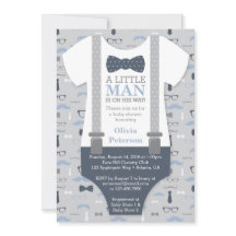 Little Man Baby Shower Invitation, Navy Blue, Gray