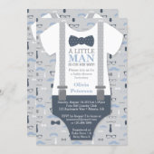 Little Man Baby Shower Invitation, Navy Blue, Gray Invitation (Front/Back)