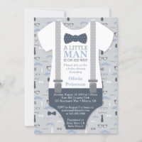 Little Man Baby Shower Invitation, Navy Blue, Gray