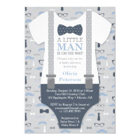 Little Man Baby Shower Invitation, Navy Blue, Gray Invitation