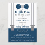 Little Man Baby Shower Invitation, Navy Blue, Gray Invitation