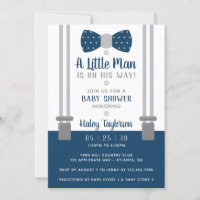 Little Man Baby Shower Invitation, Navy Blue, Gray