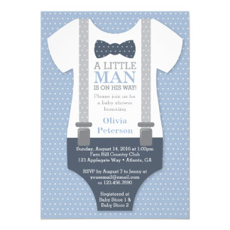 Little Man Baby Shower Invitation, Navy Blue, Gray Invitation