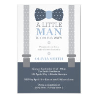 Little Man Baby Shower Invitation, Navy Blue, Gray Invitation