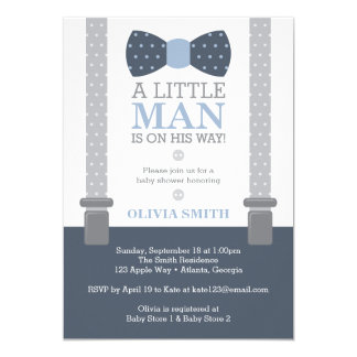 Little Man Baby Shower Invitation, Navy Blue, Gray Invitation