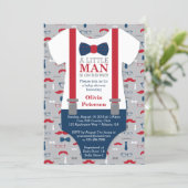 Little Man Baby Shower Invitation, Navy Blue, Red Invitation (Standing Front)