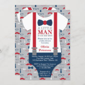 Little Man Baby Shower Invitation, Navy Blue, Red Invitation (Front/Back)