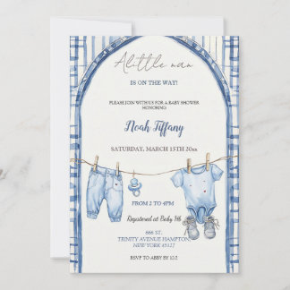Little Man Baby Shower Invitation Rustic Blue Baby
