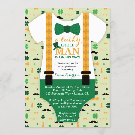 Little Man Baby Shower Invitation, St Patricks Day Invitation