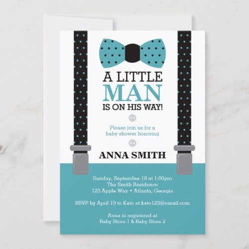 Little Man Baby Shower Invitation Teal and Black Invitation