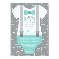 Little Man Baby Shower Invitation, Teal, Gray Card