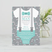Little Man Baby Shower Invitation, Teal, Gray Invitation (Standing Front)