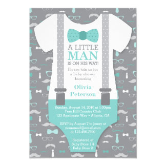 Little Man Baby Shower Invitation, Teal, Gray Invitation