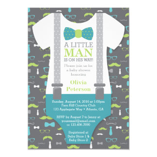 Little Man Baby Shower Invitation, Teal, Green Invitation