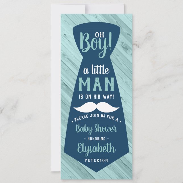Little Man Baby Shower Invitation, Tie, Navy, Aqua Invitation (Front)