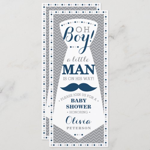 Little Man Baby Shower Invitation Tie Navy Gray Invitation